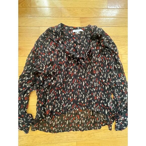 Gerard Darel Black Multi-Color Abstract Print Tie-Neck Blouse Size 44‎ - Picture 2 of 6